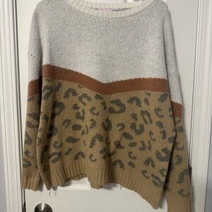 Leopard Print Colorblock Sweater